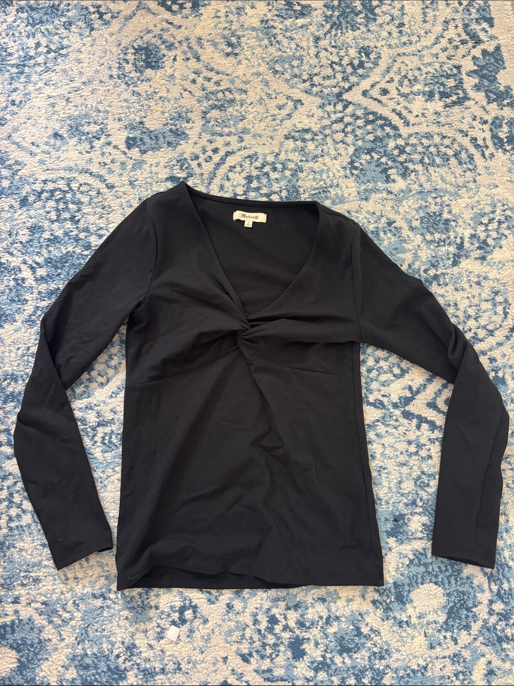 Madewell Black Twist-Front V-Neck Long Sleeve Tee